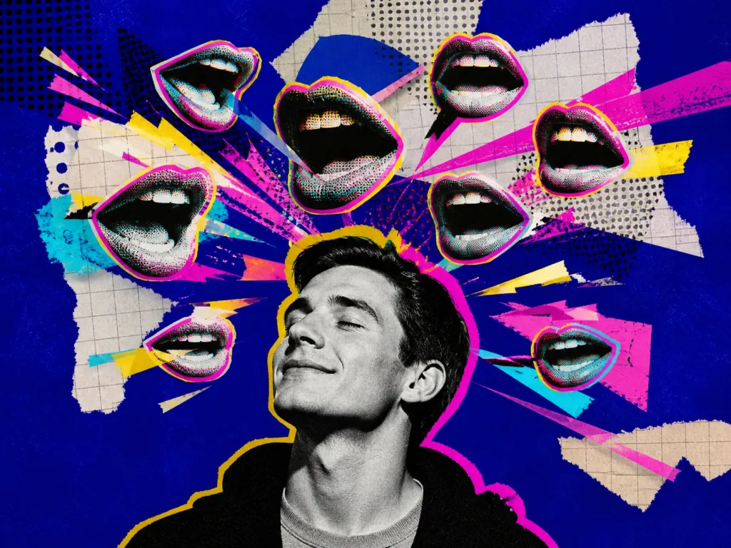 Electric editorial collage illustrating Illusory Truth Effect
