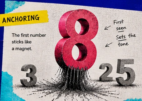 Anchoring: a large red eight pulls later numbers toward it